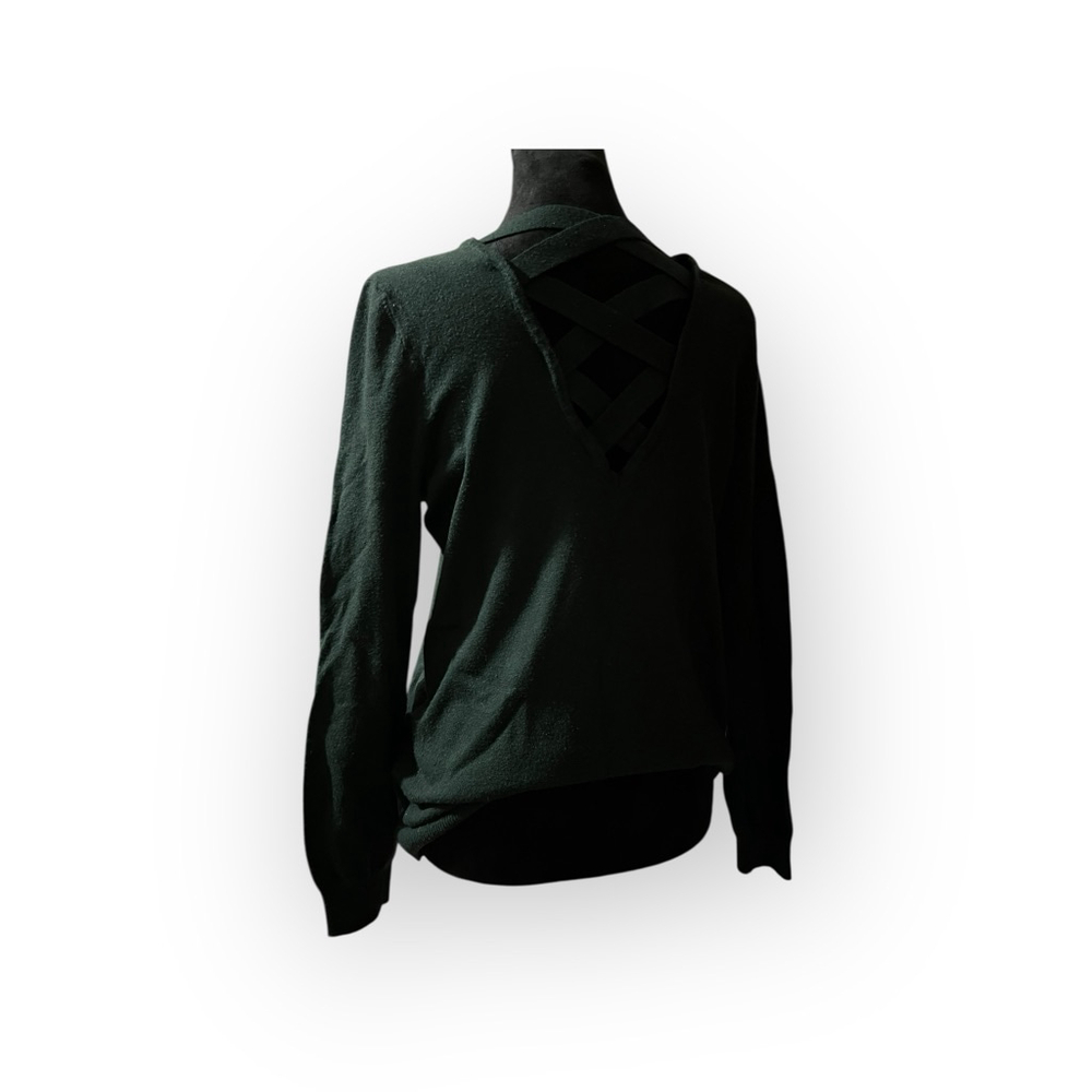 EUC Women's LOVE ELLIE Dark Green V-Neck Sweater with Criss-Cross Back, Size L - Picture 4 of 7